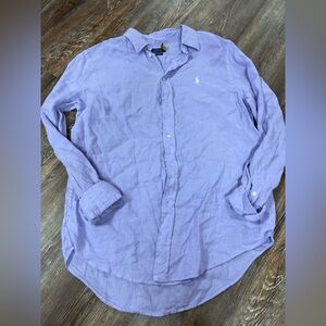 Ralph Lauren preppy purple linen button up shirt Size M